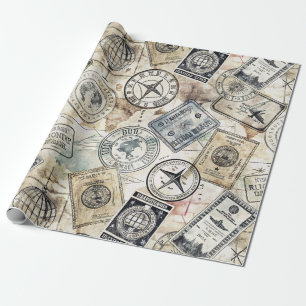 Rustic Passport Stamp Travel Pattern (4) Wrapping Paper