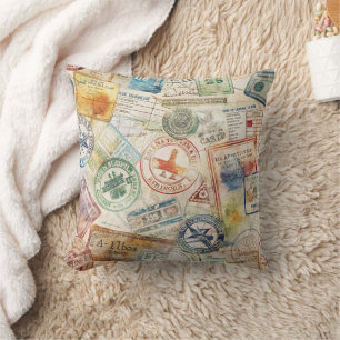 Rustic Passport Stamp Travel Pattern (6) Cushion