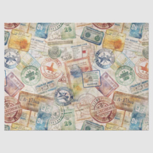 Rustic Passport Stamp Travel Pattern (6) Tissue Paper
