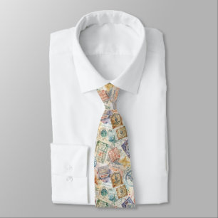 Rustic Passport Stamp Travel Pattern (7) Tie