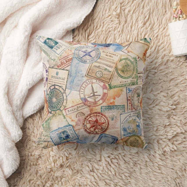 Rustic Passport Stamp Travel Pattern (9) Cushion (Blanket)