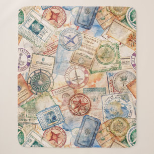 Rustic Passport Stamp Travel Pattern (9) Sherpa Blanket