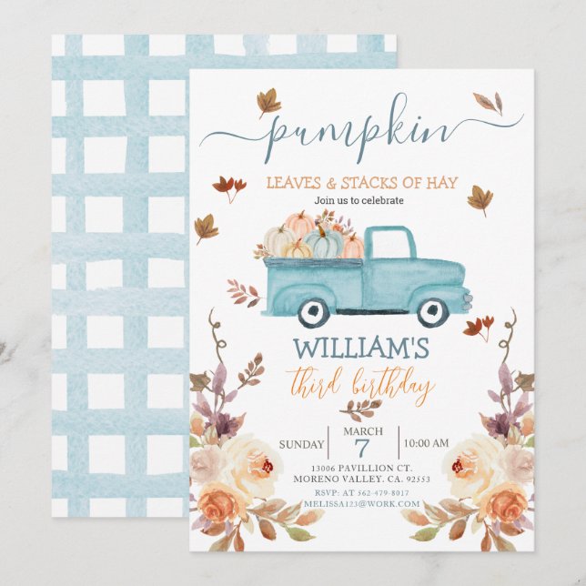 Rustic Paste blue truck birthday Invitation (Front/Back)