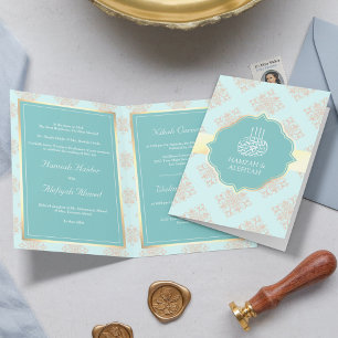 Rustic Pastel Aqua Blue Damask Muslim Wedding Invitation