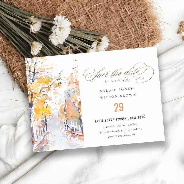 Rustic Pastel Autumn Fall Landscape Wedding Save The Date (Creator Uploaded)