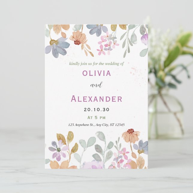 Rustic Pastel Floral Brunch wedding Invitation (Standing Front)