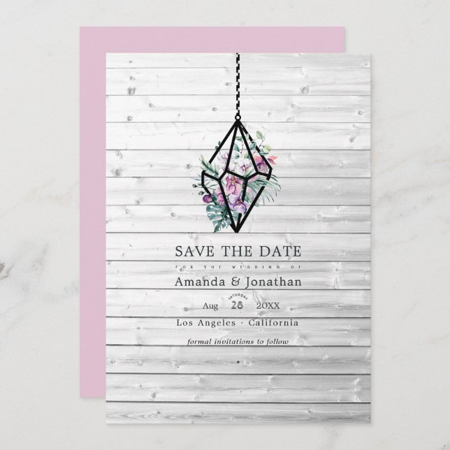  Rustic Pastel Floral Terrarium Garden Wedding Save The Date (Front/Back)
