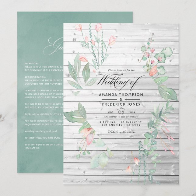 Rustic Pastel Greenery Country Garden Wedding Invitation (Front/Back)