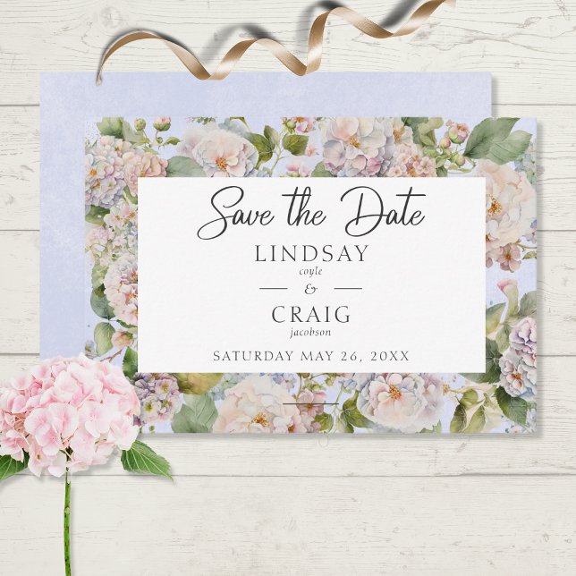 Rustic Pastel Hydrangea Floral Monogram Periwinkle Save The Date (Creator Uploaded)