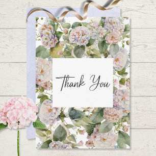 Rustic Pastel Hydrangea Floral Monogram White Thank You Card