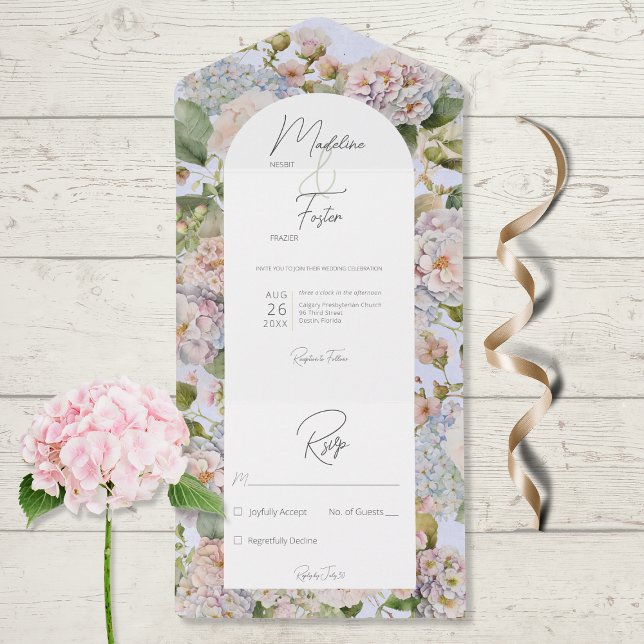 Rustic Pastel Hydrangeas Periwinkle Arch No Dinner All In One Invitation (Creator Uploaded)