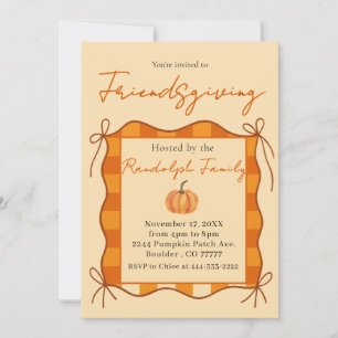 Rustic Pastel Orange Gingham Friendsgiving Invitation