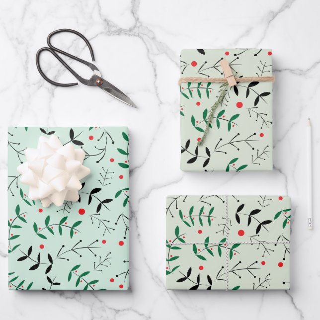Rustic Pastel Winter Woodland Greenery Wrapping Paper Sheet (Front)