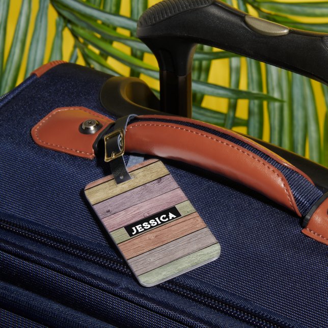 Rustic Pastel Wood Plank Luggage Tag (Front Insitu 1)