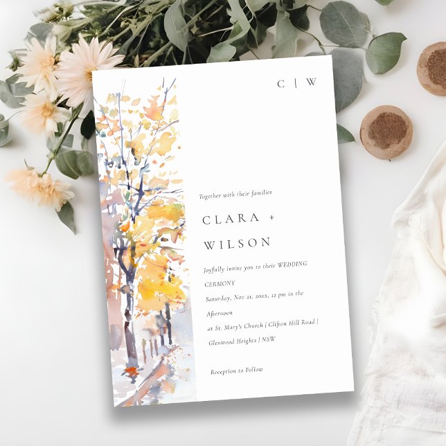 Rustic Pastel Yellow Autumn Fall Landscape Wedding Invitation (Creator Uploaded)