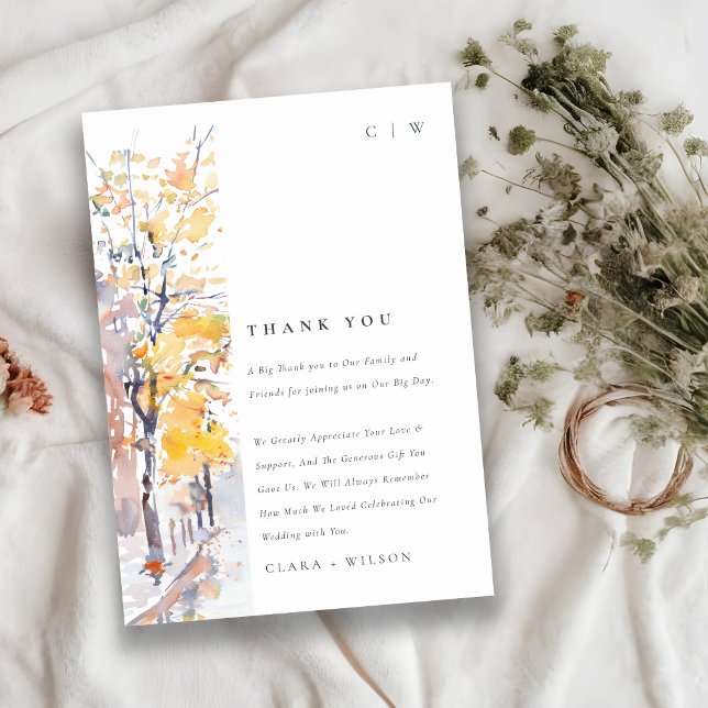 Rustic Pastel Yellow Autumn Fall Landscape Wedding Thank You Card (Creator Uploaded)
