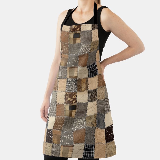 Rustic Patchwork All-Over Print Apron (Insitu)