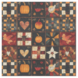 Rustic Patchwork Folk Art Autumn Quilt Pattern Fabric