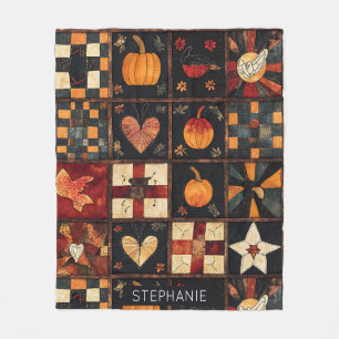 Rustic Patchwork Folk Art Autumn Quilt Pattern Fleece Blanket