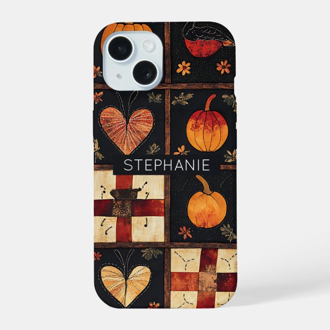 Rustic Patchwork | Folk Art Autumn Quilt Pattern iPhone 15 Case (Back)