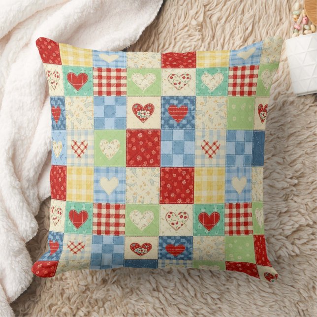 Rustic Patchwork Hearts Picnic Pattern (1) Cushion (Blanket)