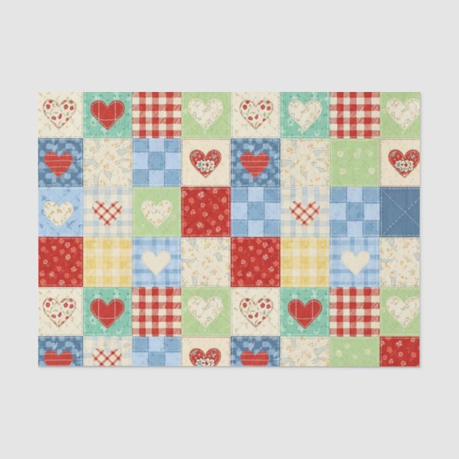 Rustic Patchwork Hearts Picnic Pattern (1) Tissue Paper (Front)
