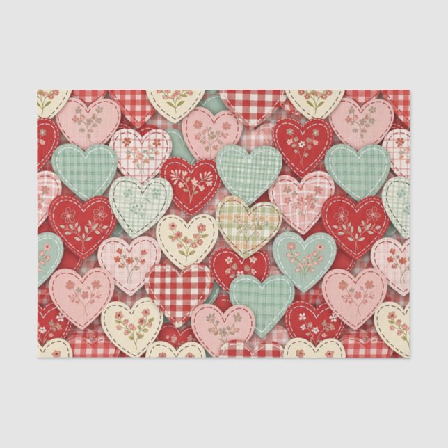 Rustic Patchwork Hearts Picnic Pattern (3) Tissue Paper (Front)