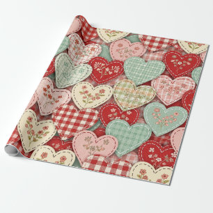 Rustic Patchwork Hearts Picnic Pattern (3) Wrapping Paper