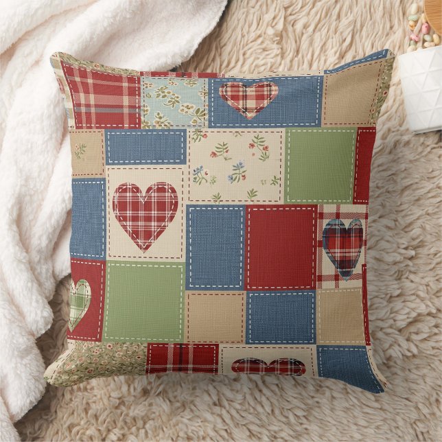 Rustic Patchwork Hearts Picnic Pattern (4) Cushion (Blanket)