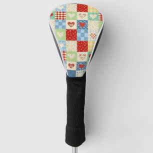 Rustic Patchwork Hearts Picnic Pattern Golf Head Cover