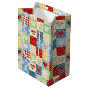 Rustic Patchwork Hearts Picnic Pattern Medium Gift Bag