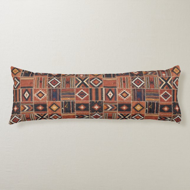 Rustic Patchwork Kilim Geometric Tapestry Body Cushion (Front)
