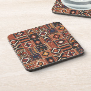 Rustic Patchwork Kilim Geometric Tapestry Coaster
