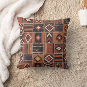 Rustic Patchwork Kilim Geometric Tapestry Cushion