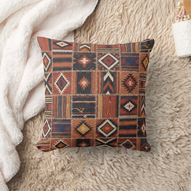 Rustic Patchwork Kilim Geometric Tapestry Cushion (Blanket)