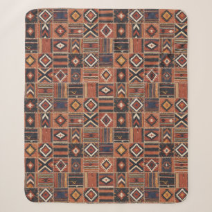 Rustic Patchwork Kilim Geometric Tapestry Sherpa Blanket