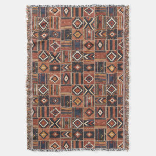 Rustic Patchwork Kilim Geometric Tapestry Throw Blanket