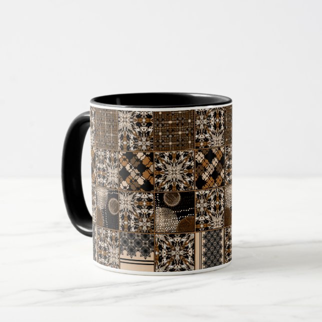 Rustic patchwork pattern mug (Front Left)