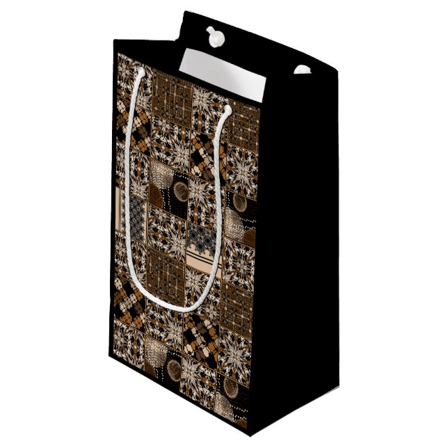 Rustic patchwork pattern small gift bag (Front Angled)