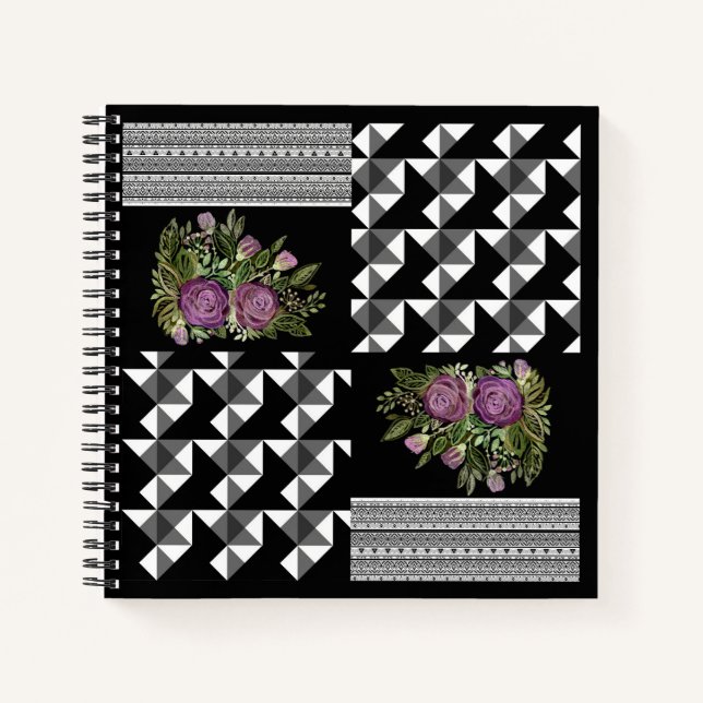 Rustic, patchwork, roses notebook (Front)