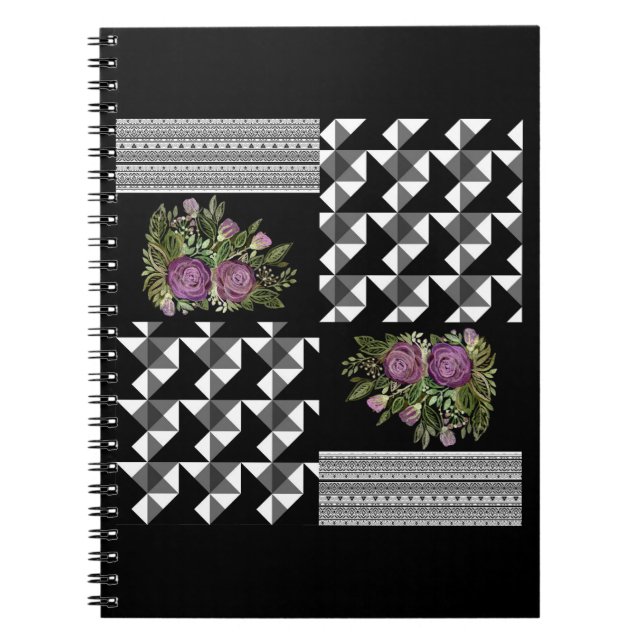 Rustic, patchwork, roses notebook (Front)