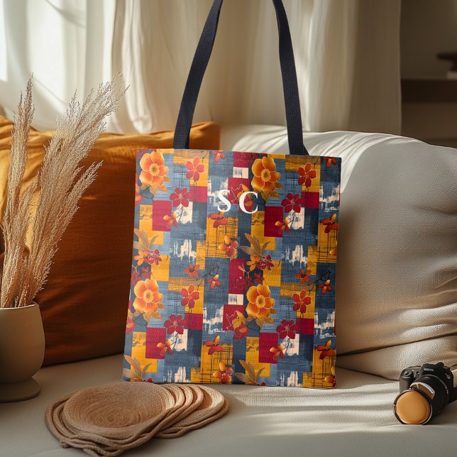 Rustic Patchwork Tote with Floral & Autumn Leaves Bag (Creator Uploaded)