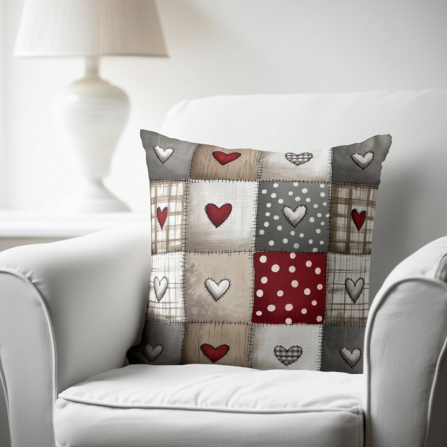 Rustic Patchwork with Hearts Cushion (Creator Uploaded)