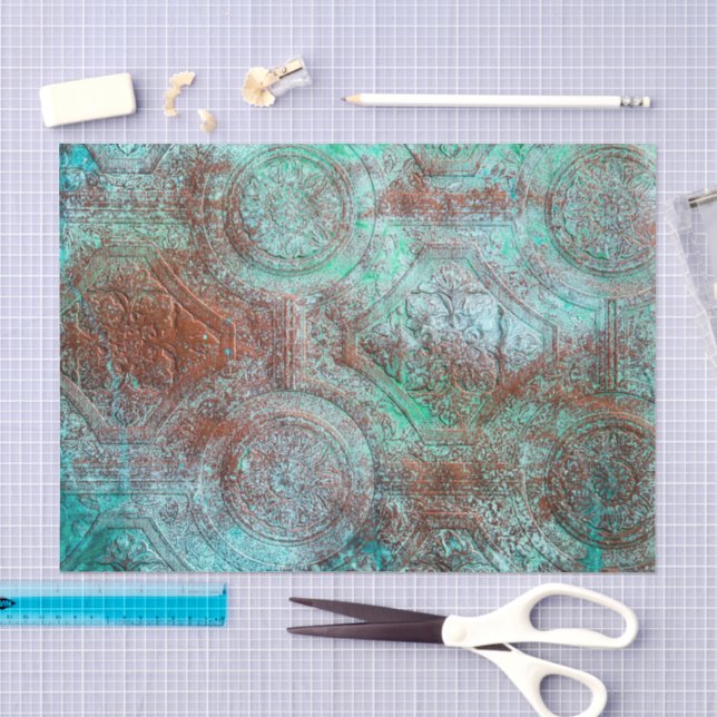 Rustic Patina Copper With Turquoise  Tissue Paper (Craft)