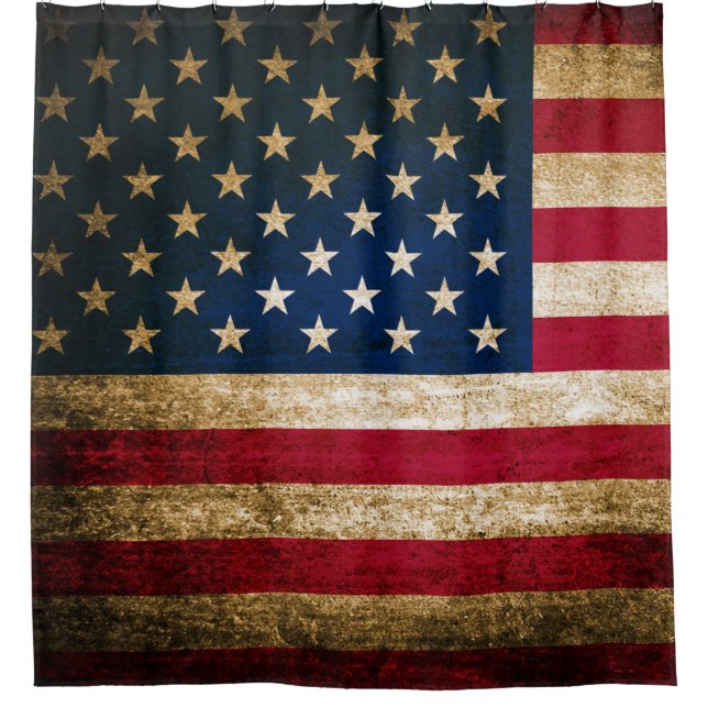 Rustic Patriotic American Flag USA Shower Curtain (Front)