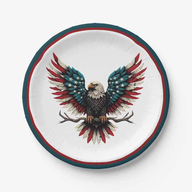 Rustic patriotic American/USA bald eagle Paper Plate (Front)