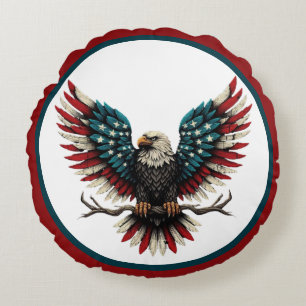 Rustic patriotic American/USA bald eagle Round Cushion