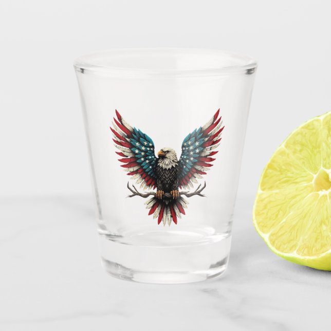 Rustic patriotic American/USA bald eagle Shot Glass (Front)