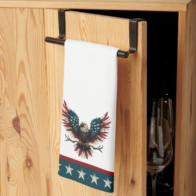 Rustic patriotic American/USA bald eagle Tea Towel (Thirds Fold)
