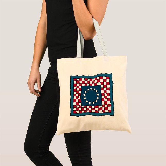 Rustic Patriotic Americana Quilt Pattern USA Art  Tote Bag (Creator Uploaded)